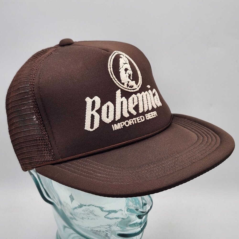 Bohemia Imported Beer Brown Mesh Trucker Hat Cap Logo Adjustable Snapback Vtg